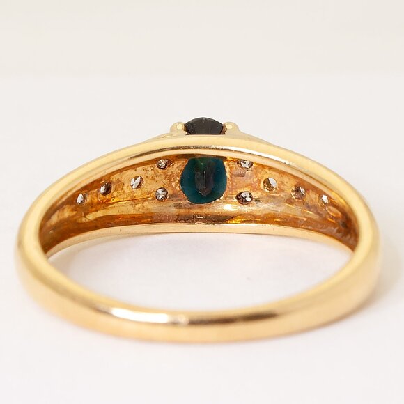 Vintage 18kt Yellow Gold Natural Sapphire and Real Diamonds Ring Size 6.75 3.8gr - Picture 6 of 7